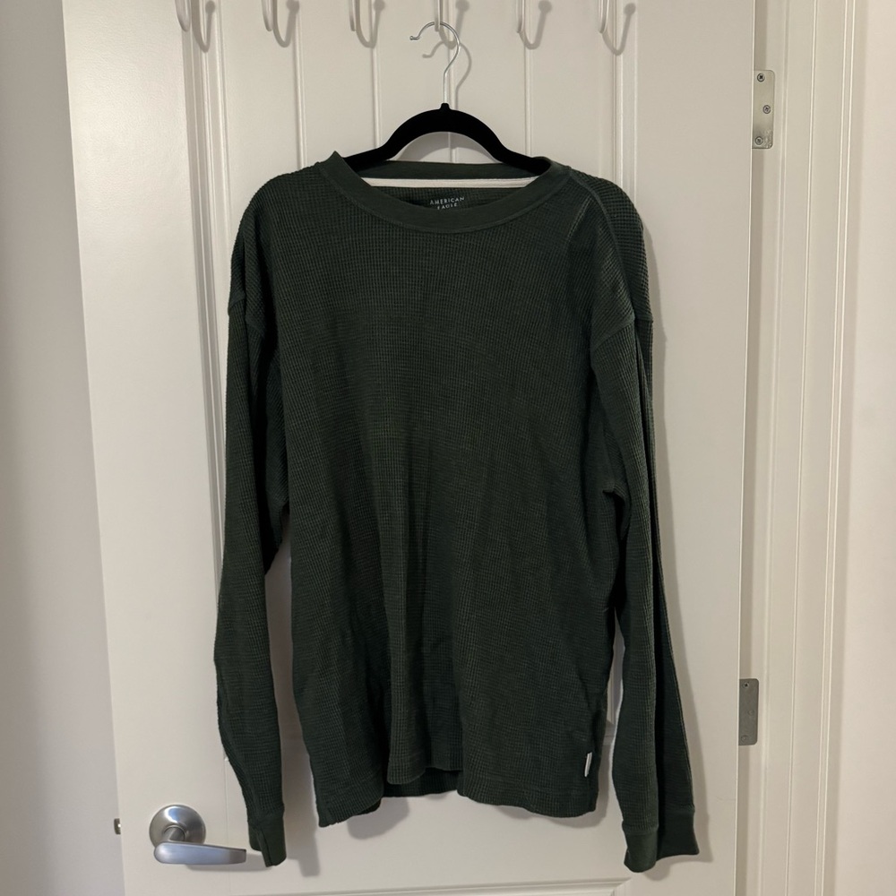 American Eagle Olive Waffle Knit Shirt